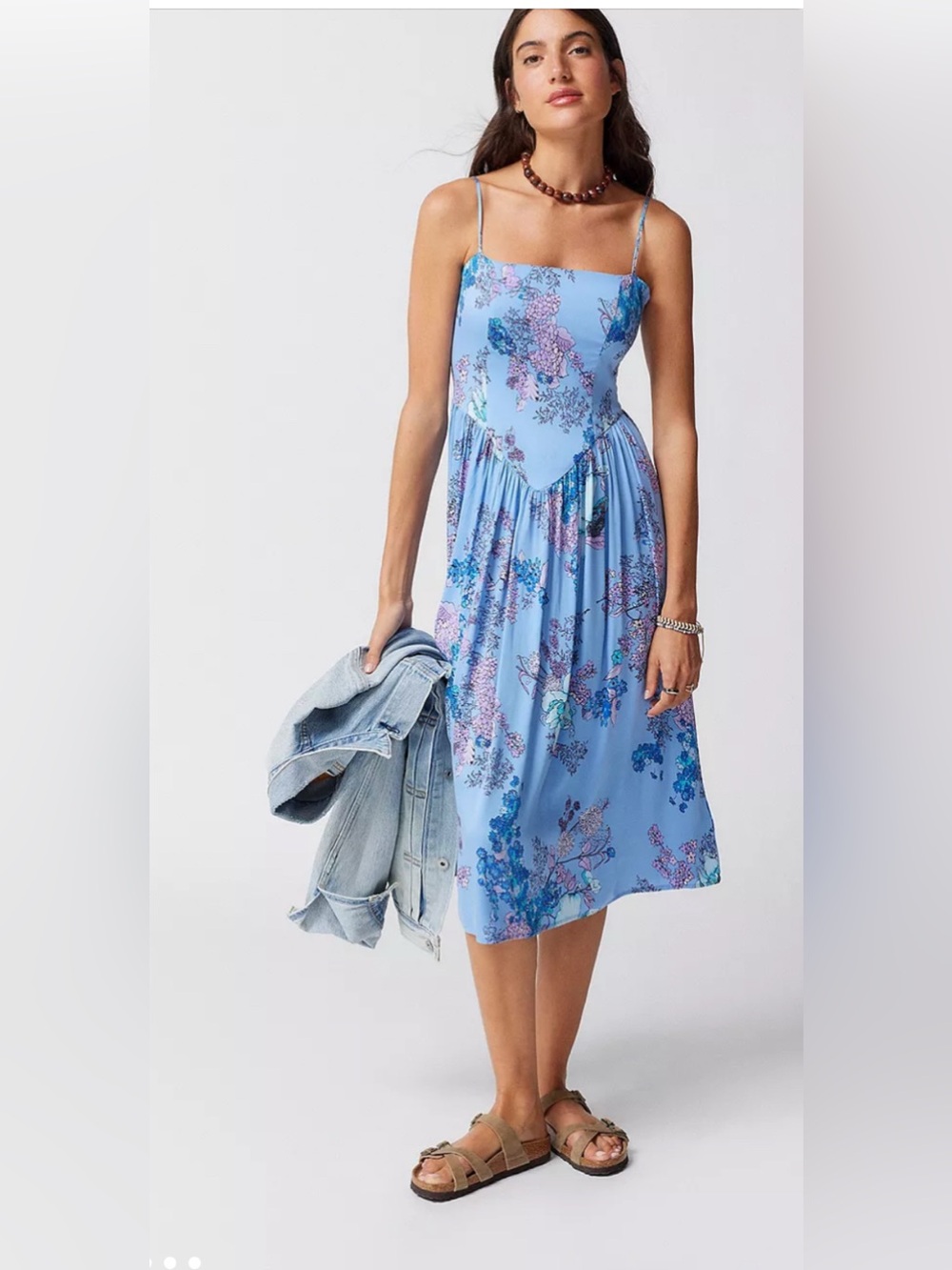 URBAN OUTFITTERS Sylvia Blue Floral Prairie Midi
Dress